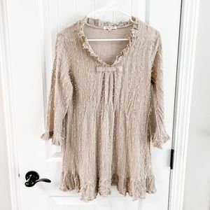 Indigo Soul Neutral Tan Raw Hem Peasant Top Size Medium